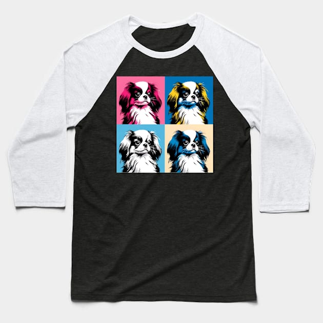 Pop Retro Japanese Chin Art - Cute Puppy Baseball T-Shirt by PawPopArt